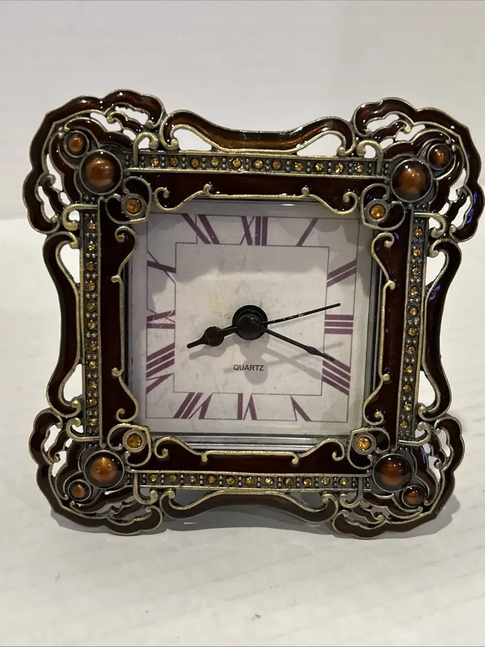 Quartz Table Clock Shontek Enamel Rhinestone Works READ